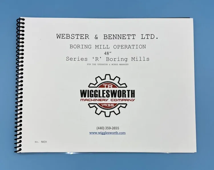 Used WEBSTER & BENNETT R Manual Tooling & Accessories (Other) Ohio US | T.R. Wigglesworth Machinery Co. #406193