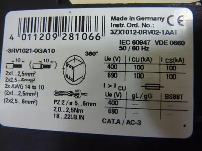 USED SIEMENS 3RV1021-0GA10