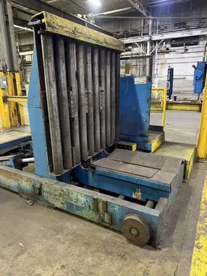 20,000 LBS X 54" X 36" BRANER HYDRAULIC COIL CAR UPENDER WITH POWER FEED CONVEYOR: YOBRO #25238