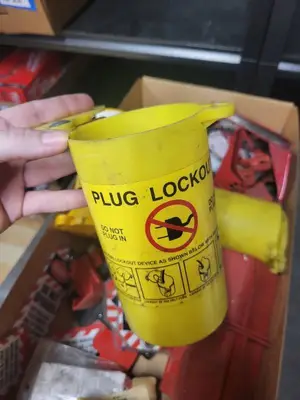 Large Lot of Electrical Lockout Tagout Devices with Tags and Padlock