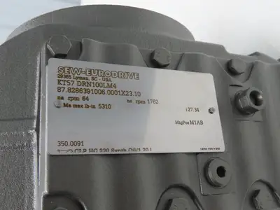 Sew Eurodrive KT57 DRN100LM4 Gearmotor 3Hp 230/460V 64rpm 27.34:1 Hollow Shaft