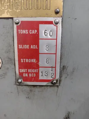 60 TON BLISS MODEL #C-60 OBI STAMPING PUNCH PRESS 8" STROKE: STOCK #23462