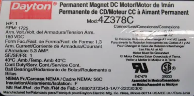 NEW DAYTON 4Z378C DC MOTOR 1HP 1725RPM 180VDC