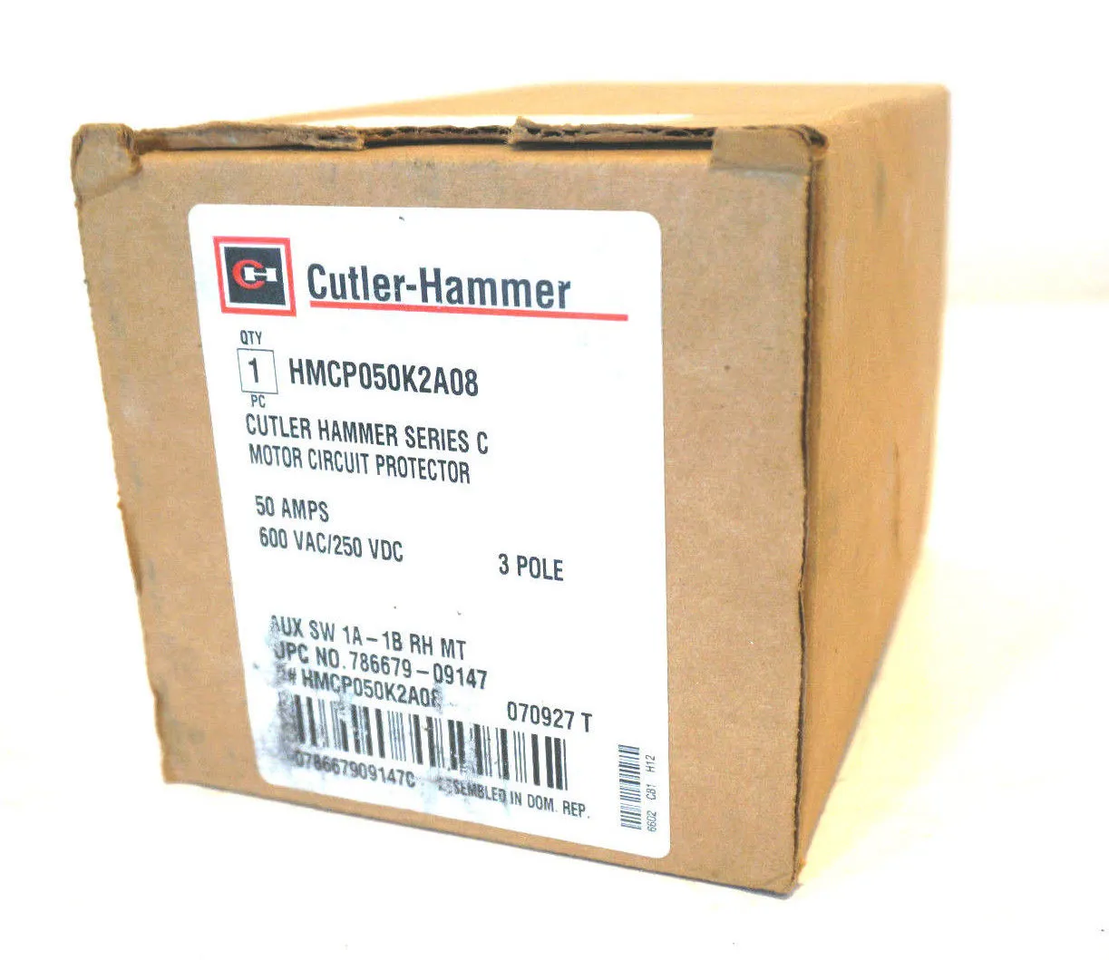 NEW CUTLER HAMMER HMCP050K2A08 CIRCUIT BREAKER SER. C 50 AMP 3 POLE