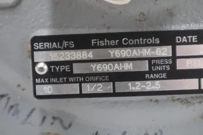 Fisher Controls Y690AHM-82 Pressure Reducing Regulator TYPE Y690AHM STOCK 5684-A