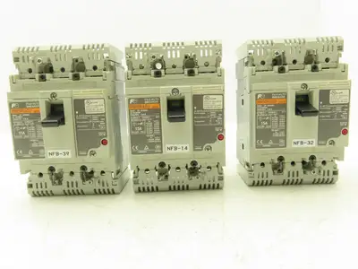 Fuji BW50RAGU3P015 3-Pole Auto Circuit Breaker 15A 500V 3Ph Molded Case Lot of 3