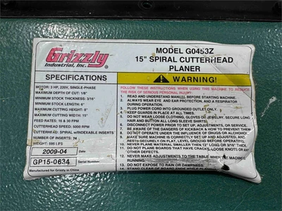 Used 2009 GRIZZLY G0453Z Woodworking Planers Texas US | MachineryMax #1244520