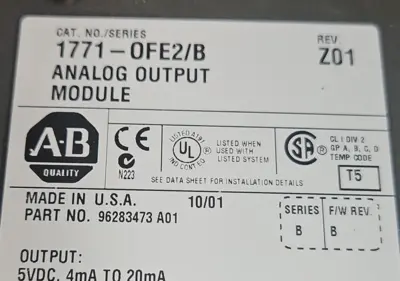 Allen Bradley 1771-OFE/B Analog Output Module Loc3C42