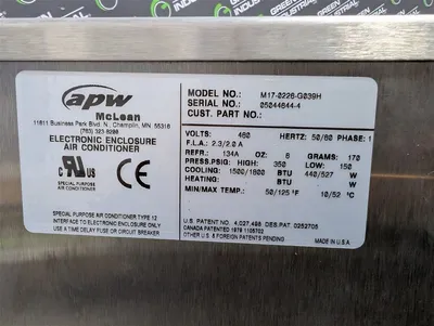 apw McLean M17-0226-G039H Electronic Enclosure Air Conditioner 460V Used