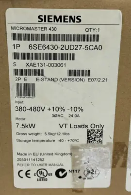 NEW SIEMENS 6SE6430-2UD27-5CA0 MICROMASTER 430 10HP 380-480V