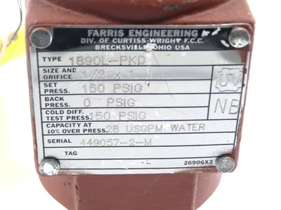 NEW FARRIS ENGINEERING 1890L-PKD RELIEF VALVE 1/2 X 1 150PSIG