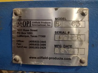 8" OPI (OILFIELD PRODUCTS) MODEL #BU-63 HYDRAULIC MAKE-UP & BREAK-OUT PIPE/TUBE MACHINE: STOCK #24492