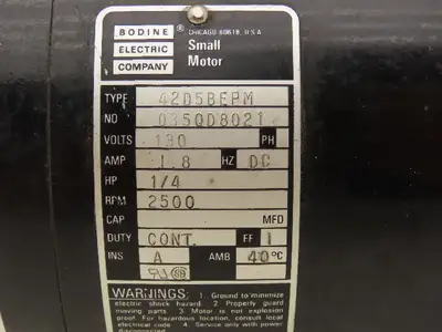 Bodine Electric 42D5BEPM DC Motor 1/4Hp 130VDC 2500 RPM 1/2" Shaft