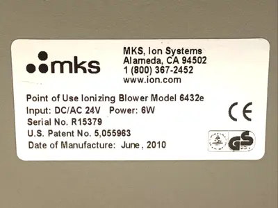 Used MKS Ionizing Blower 24VDC 6W Blowers Michigan US | Maverick Industrial Sales #1393536