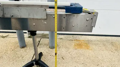 USED INLINE FILLING SYSTEMS S.S. 4" X 10' FLATTOP BELT CONVEYOR