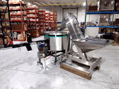 Used Shibuya Hoppmann Centrifugal Vial Feed System & Pre-Feed Elevator Bottle Feed Hopper Elevator Michigan US | Maverick Industrial Sales #1390580