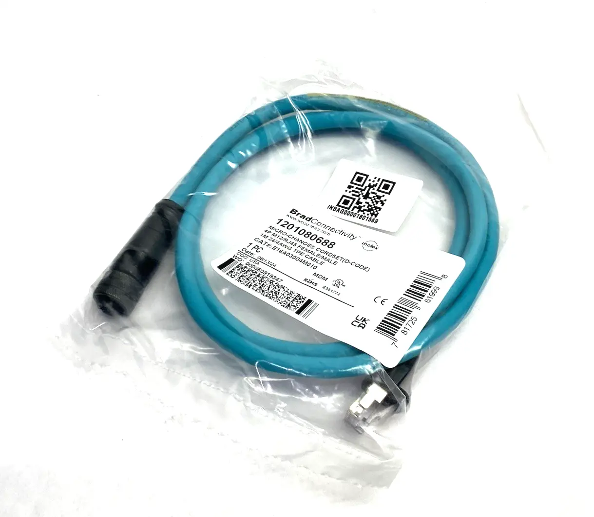NEW BRADHARRISON, WOODHEAD, MOLEX MICRO-CHANGE D-CODE CABLE M12/RJ45 E16A03004M010