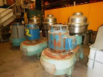 (3) Alfa-Laval FEUX 512U-31C nozzle centrifuges, 316SS.