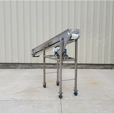 Used 8" Wide x 9' Long Stainless Steel Intralox Inclined Belt Conveyor