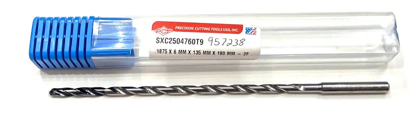 PCT 3/16" Solid Carbide Drill 25xD TiAICN Coating 135° Coolant Thru 2 Flute USA