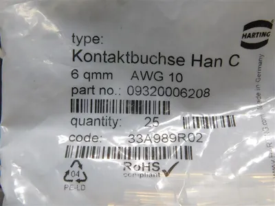 Bag of 25 Harting 09320006208 Kontaktbuchse Han C 6qmm AWG 10 New