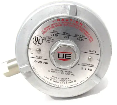 NEW UNITED ELECTRIC J110 222 9635 PRESSURE SWITCH J1102229635