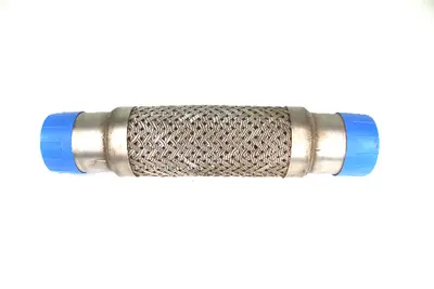 Braided Flex Pipe 2 1/4 Inch, Outside Diameter, Overall Length, 12 Inches, w/ Threaded Ends