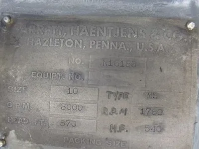 Barrett & Haentjens Size 10 3000 GPM Professionally Rebuilt Split Case Pump