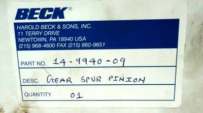 NEW BECK 14-9940-09 GEAR SPUR PINION 14994009
