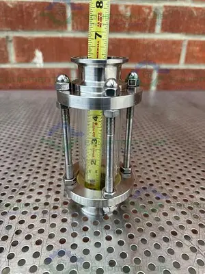 USED 316L STAINLESS STEEL SINGLE WALL  IN LINE SIGHT GLASS W/ 1 1/2" SANITARY FITTING