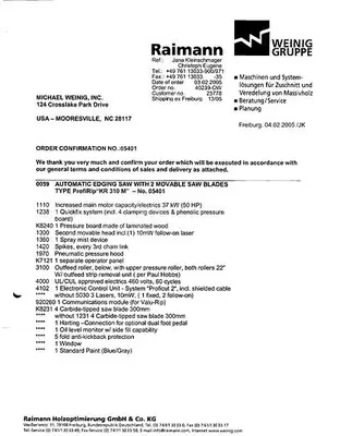 WEINIG RAIMANN PROFIRIP KR-310-M GANG RIPSAW WITH (2) MOVING BLADES WITH RAIMANN VALUE RIP IV GANG RIPSAW INFEED SYSTEM