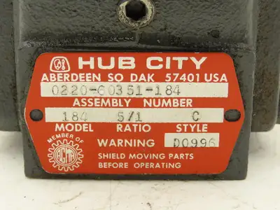 Hub City 184 Gearbox 5:1 Reducer 350rpm RH Output 56C Style C 0220-60351