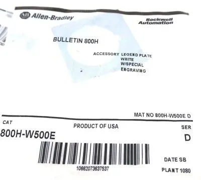4 NEW ALLEN BRADLEY 800H-W500E LEGEND PLATES SER.D 800HW500E
