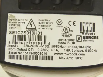 TB Woods 698672161985 AC Drive 1Hp 230V 1Ph In VFD S Series Single Phase Input