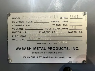 USED 1991 WABASH WABASH PC-100-2424-3CTM PRESS