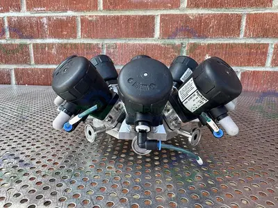 USED LOT OF 8 - BURKERT 2031 A 8.0 00 00 0000 9-WAY PNEUMATIC SOLENOID VALVE