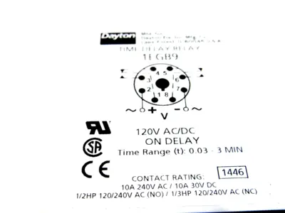 NEW DAYTON 1EGB9 TIME DELAY RELAY 120V AC/DC