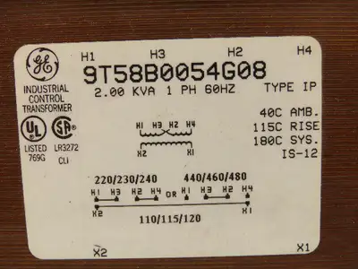 General Electric 9T58B0054G08 Industrial Control Transformer 2.0kVA 240x480V 1PH