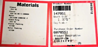 Flowserve 147951 Pump Cartridge Seal, 8/S: IP-50 E ER 2 E F V V, 1.375" Shaft [New]