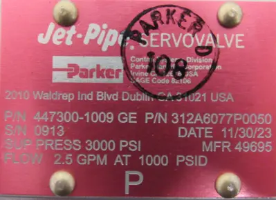 NEW PARKER 447300-1009 JET-PIPE SERVO VALVE 312A6077P0050 4473001009