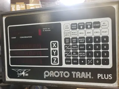 Lagun, CNC Mill, 10" x 50" table, 70-4200 RPM, 230 V, 3 HP, 3 axis, Prototrak, power draw bar, tooling