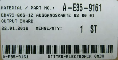 NEW RITTER A-E35-9161 OUTPUT BOARD ED473-60S-1Z 160502-01 AE359161