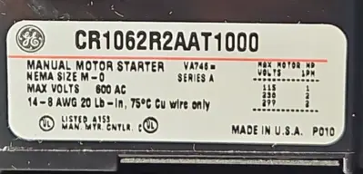 GE CR1062RAAT1000 MANUAL MOTOR STATER. Loc4D29