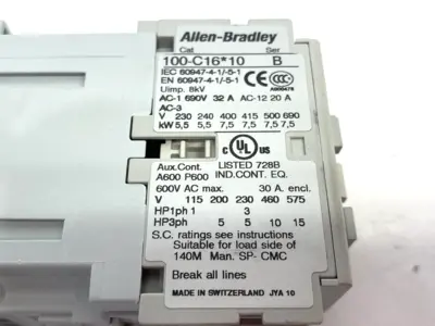 USED ALLEN BRADLEY SER. B IEC 16 A CONTACTOR, 1 NO CONTACTS & 0 NC CONTACT