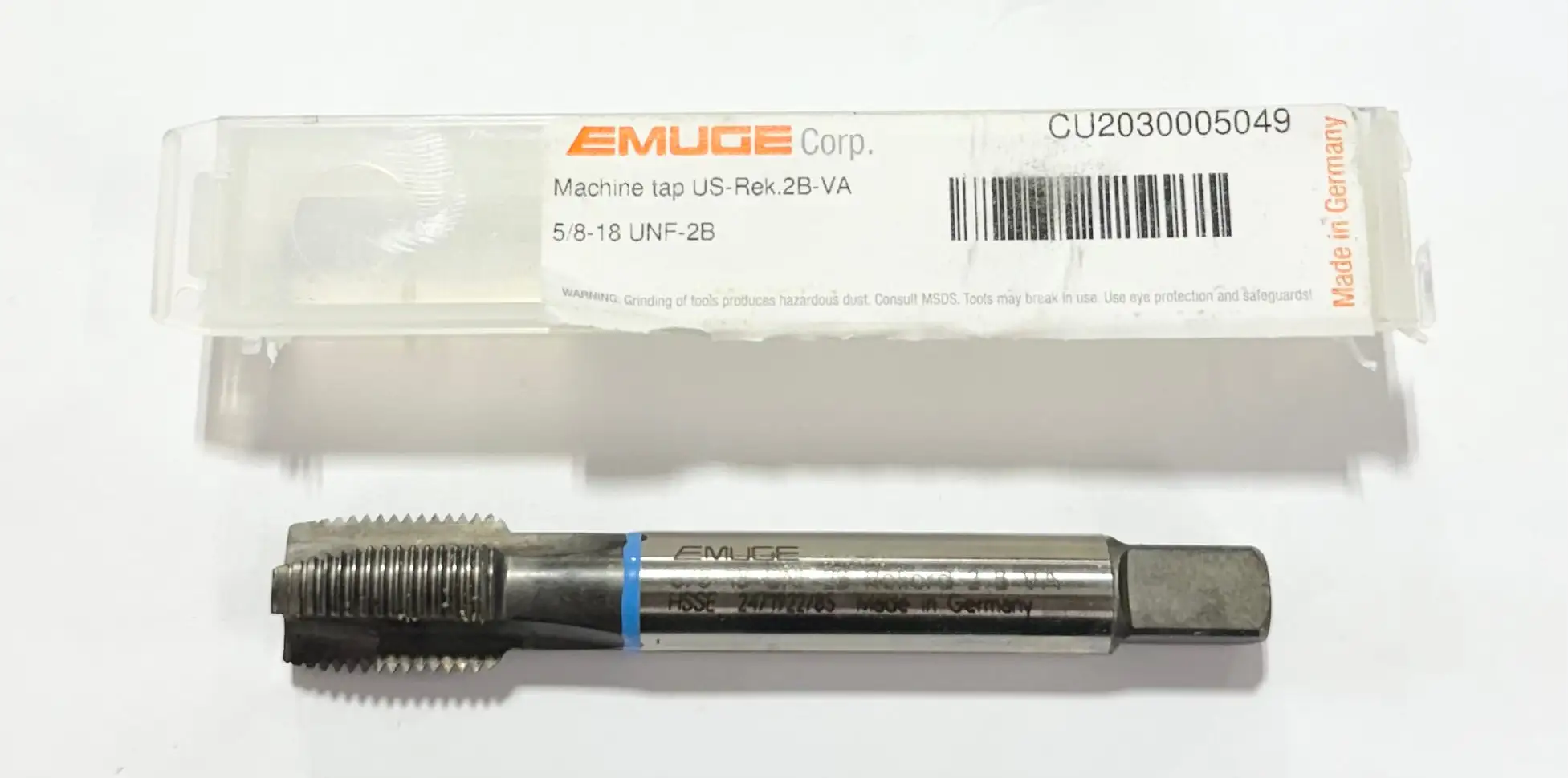 EMUGE 5/8"-18 UNF-2B Cobalt Spiral Point Plug Tap 3FL Blue Ring Nitride Finish