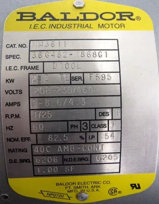 NEW BALDOR MM3611 MOTOR 2.2KW 208-230/460V 1725RPM 1-7/64" DIA.