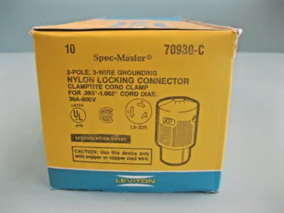 Leviton 70930-C Twist Turn Locking Connector Box of (10) NEW P5