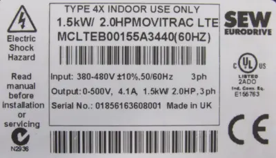 NEW SEW EURODRIVE MCLTEB00155A3440 DRIVE 2HP