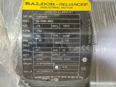 New | in-Stock Baldor Reliance Permanent Magnet Motor 0.75HP 1750RPM 90VDC D.C. Motors Michigan US | Maverick Industrial Sales #1400771