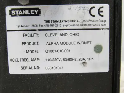Stanley Works Q1001-010-001 115/230V Alpha Module W/Dnet Nutrunner Controller